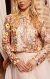 Mehrfarbige Paillettenjacke mit Blumenmuster Rosé