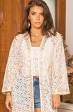 Bestickter Spitzen-Strandkimono mit Fransen