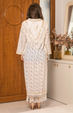 Bestickter Spitzen-Strandkimono mit Fransen
